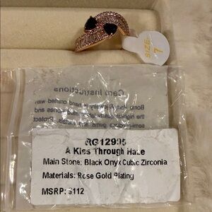 Rose Gold Plated Ring with Black Onyx Cubic Zirconia - "A Kiss Through Haze"